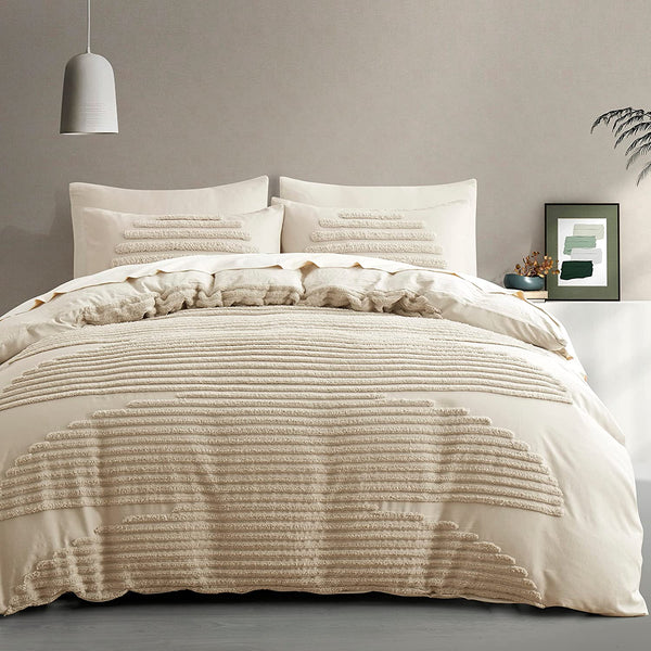 Boho Queen Duvet Cover Set, minimalist Bedding Sets for Modern Home, Tufted and Super Soft 