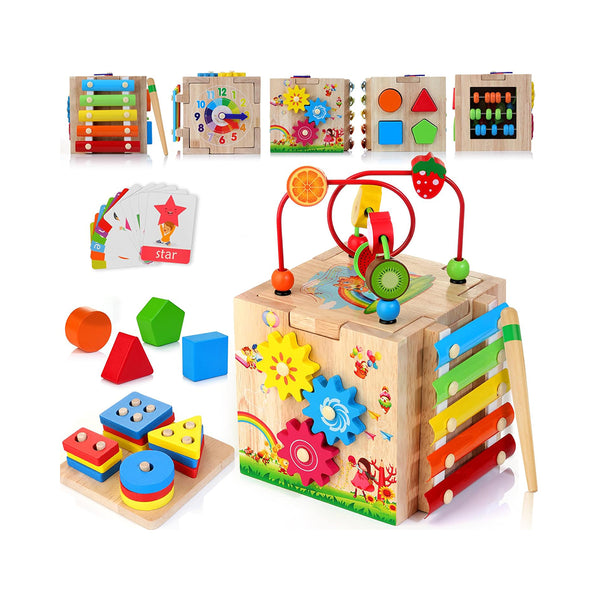HELLOWOOD 8in1 Wooden Baby Activity Cube Montessori Learning Toys chinaatoday
