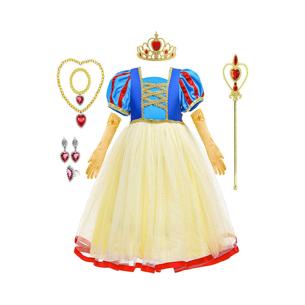 Girls Dress Costume, Princess Dress, Jewelry, Gloves, Crown & Princess Wand, For Christmas Evening Party Birthday, Kids Clothes chinaatoday