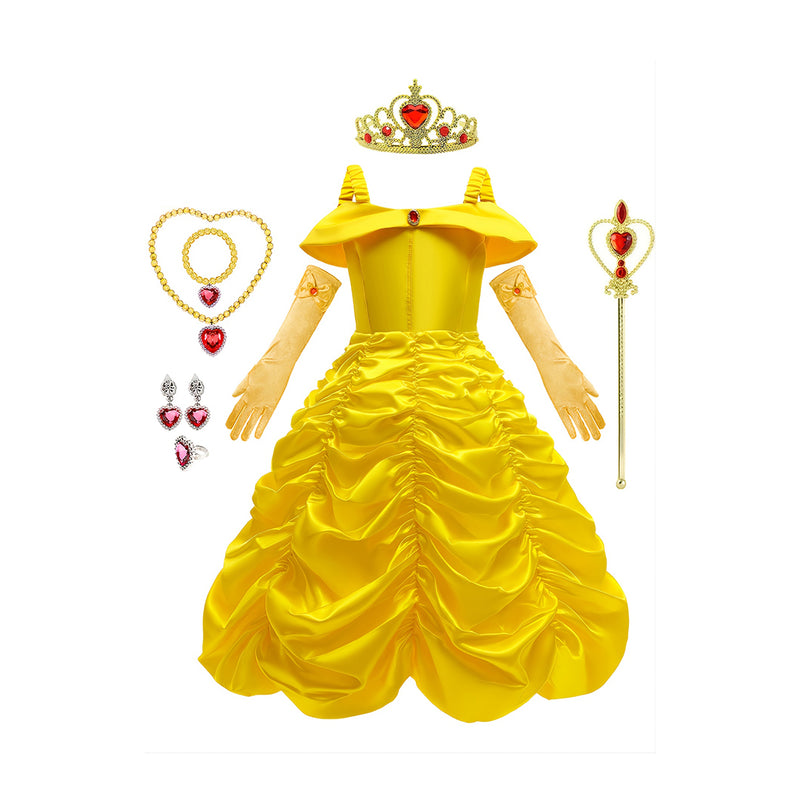 Girl's Princess Dress Party Costume With Accessories, Dress Crown Necklace Ring Jewelry Set chinaatoday