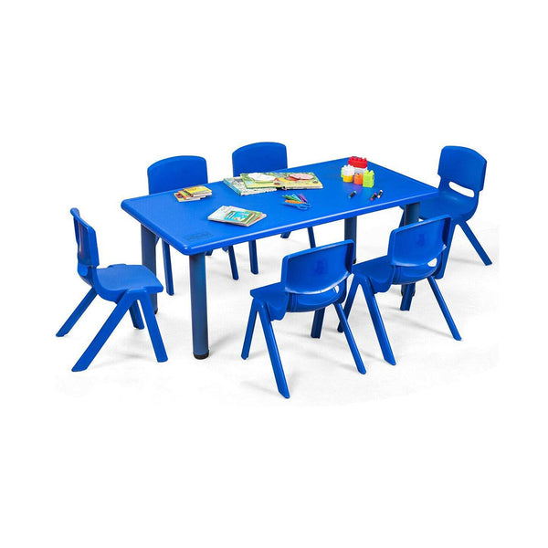 Costzon Kids Table and Chair Set, 6 Pcs Stackable Chairs, 47 x 23.5 Inch Rectangular Plastic Activity Table Set for Children Reading Drawing Playing Snack Time, Toddler School Furniture (Blue) chinaatoday