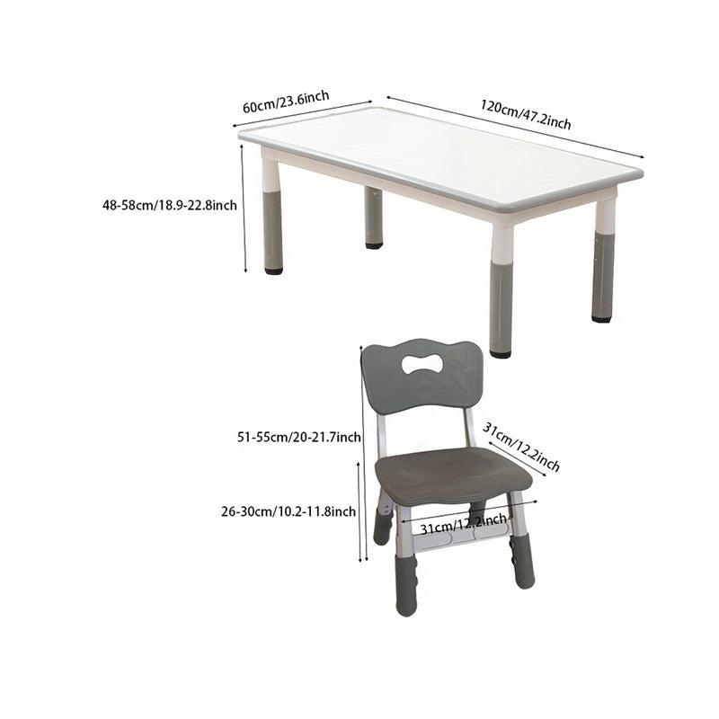 1 Set Adjustable Kids Table And Chair Set, Toddler Study Desk (47.2"x23.6") With 2 Chairs, Height Adjustable From 18.9" To 23.6", Plastic Material, Manufacturer Direct Sale chinaatoday