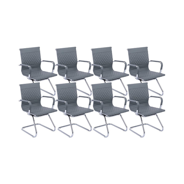 VESCASA Office Guest Chairs with Rhombic Grid Design Back, Faux Leather Reception Chairs with Arms for Meeting/Waiting/Conference Room with Chrome Metal Sled Base, Set of 8, Grey chinaatoday