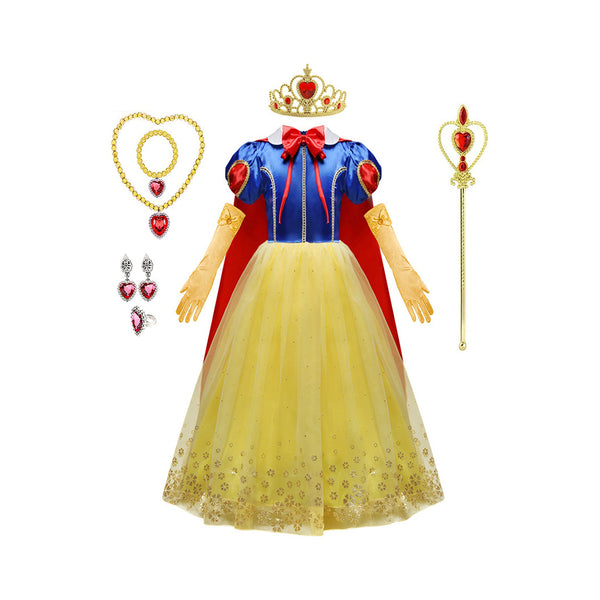 9pcs Girls Snow Princess Dress Costume, With Accessories Jewelry, Gloves, Crown & Princess Wand Outfits For Christmas Evening Party Birthday, Kids Clothes chinaatoday