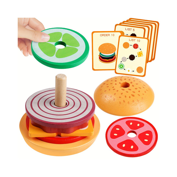 Montessori Toys For 3 Year Old Wooden Burger Sorting Stacking Toys For Toddlers Preschool Educational Toys Fine Motor Toys For Kids Boys Girls (Burger) ,Halloween,Christmas, And Thanksgiving Day Gift chinaatoday