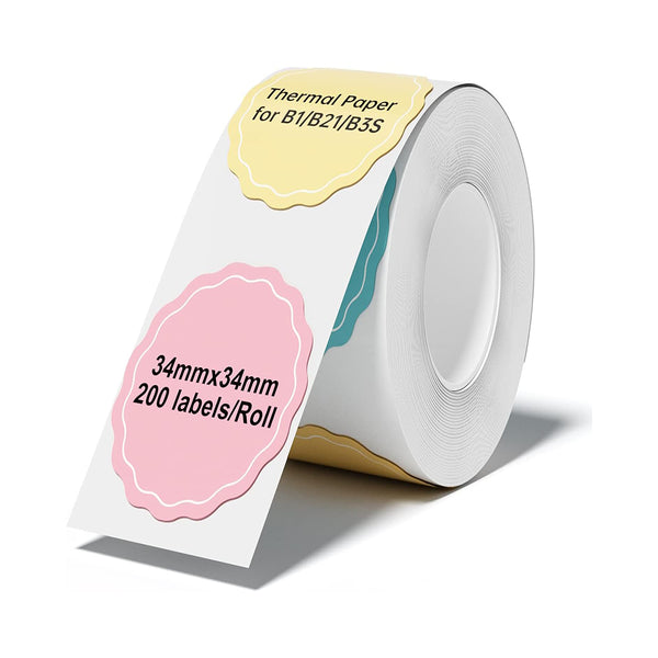NIIMBOT Labels for B21/B1/B3S Label Printer, Thermal Stickers 1.34'' x 1.34''(34x34mm), Waterproof, Oil-Proof Label Tape, 1 Roll of 200 Round Sticker Labels BEJUSTSIMPLE