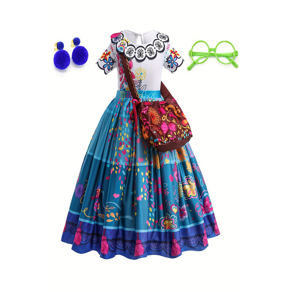 Magic Princess Dress Costume Halloween Cosplay Outfit For Kids Girls With Wig Earrings Glasses Bag chinaatoday