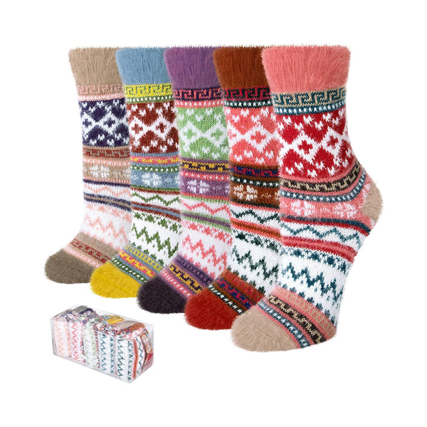Nordic Style 5 Pairs Womens Fuzzy Socks Cozy Soft Fluffy Animal Winter Warm Socks BEJUSTSIMPLE