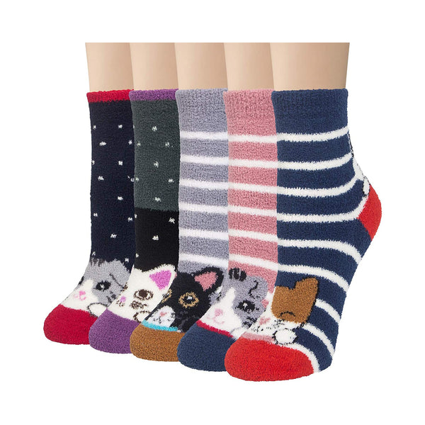 Fuzzy Socks for Women 5 Pairs Warm Fluffy Socks Winter Slipper Socks Soft Cute Cat Animal Socks Gifts BEJUSTSIMPLE