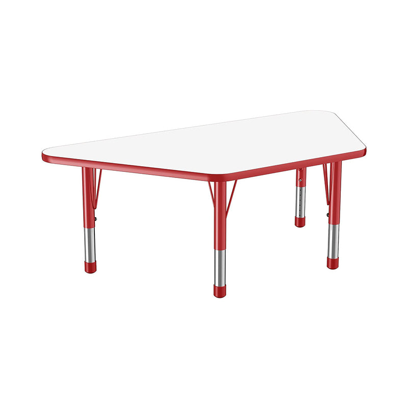 FDP Dry-Erase Trapezoid Activity School and Classroom Kids Table (30 x 60 inch), Chunky Toddler Legs for Collaborative Spaces, Adjustable Height 15-24 inches - Whiteboard Top, Red Edge and Legs chinaatoday