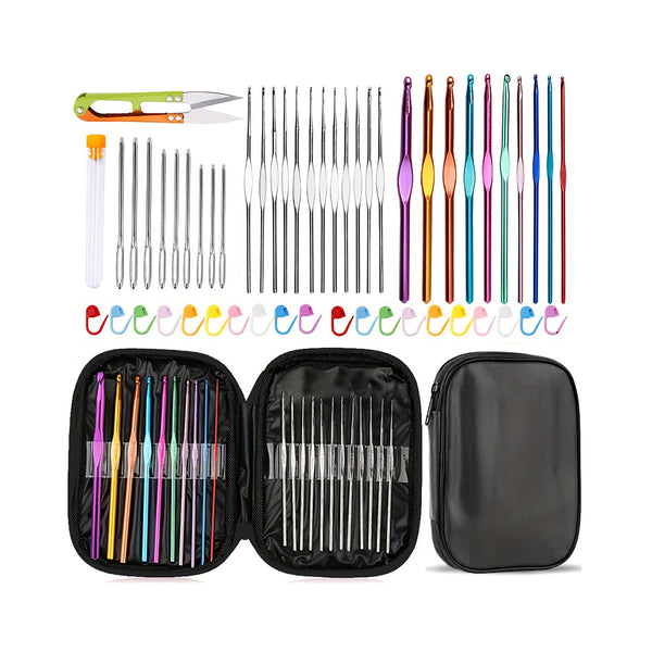 54pcs Crochet Set, Knitting Needles Made Of Colorful Aluminum, Crochet Hook Set With Storage Box, Ergonomic Knitting Needles Blunt Needle Stitch Markers DIY Hand Knitting Arts And Crafts Tools For Beginners chinaatoday