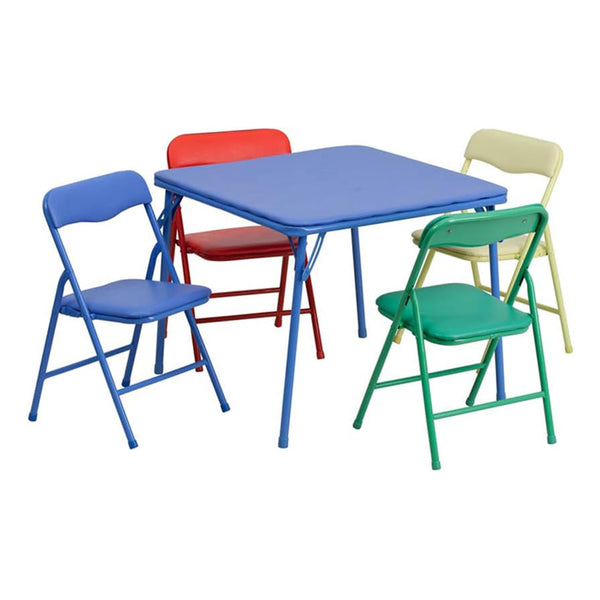 Flash Furniture Mindy Kids 5-Piece set Folding Square Table and Chairs Set for Daycare and Classrooms, Children's Activity Table and Chairs Set, Multicolor chinaatoday