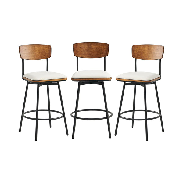 CHITA Swivel Counter Height Bar Stools with Back, Fabric Upholstered Barstools Set of 3, 27" Seat Height, Metal & Wood Frame, Cream chinaatoday