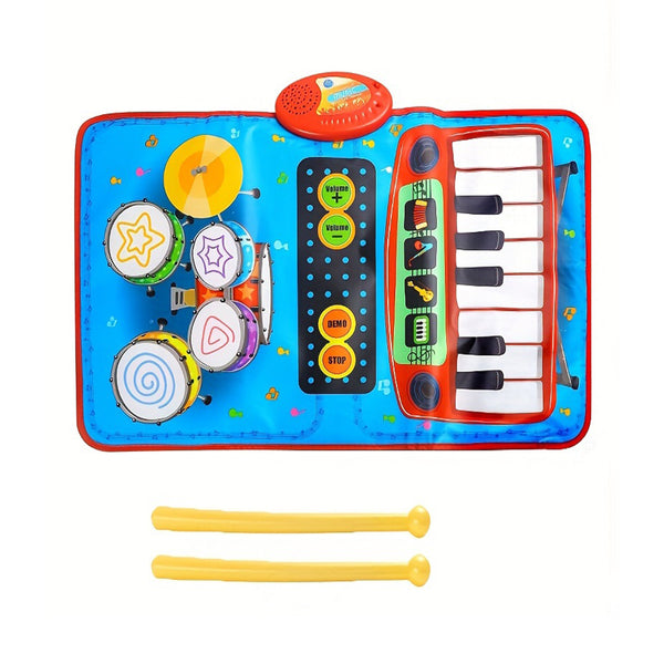 2 In 1 Musical Toys, Musical Blanket Toddler Piano & Drum Mat With 2 Sticks, Learning Floor Blanket, Birthday Gifts For 1 2 3 Year Old Boys & Girls chinaatoday