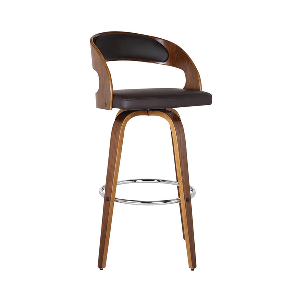 Armen Living Shelly 26" Counter Height Barstool in Brown Faux Leather and Walnut Wood Finish chinaatoday