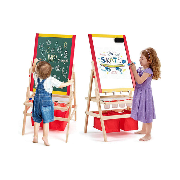 HONEY JOY Easel for Kids, Wooden Double-Sided Standing Toddler Easel w/Magnetic Chalkboard & White Board, Paper Roll, Painting Accessories, Magnetic Alphabet, Art Easel for Boys and Girls, Red chinaatoday