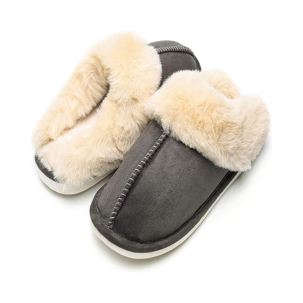 Suede Plush Lined Warm Slipper Faux Fur Fluffy Anti-Skid Sole Indoor Slippers Epsion