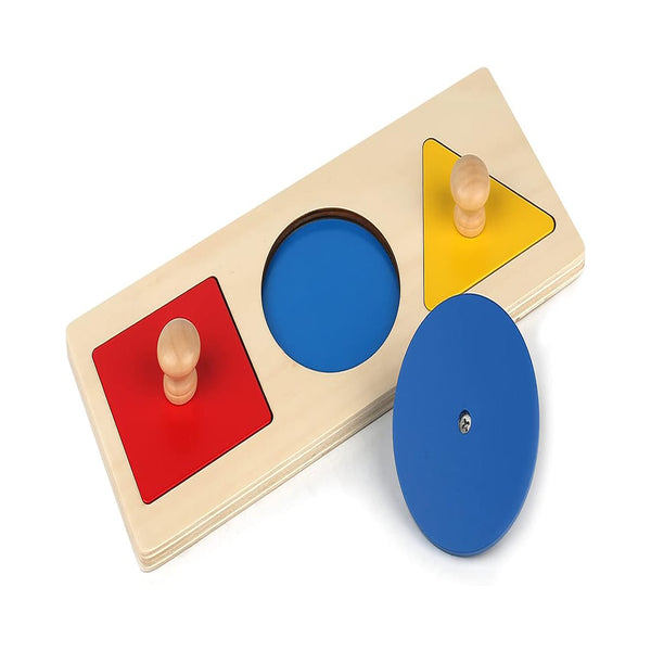 Montessori Multiple Shape Puzzle First Shapes Jumbo Knob Wooden Puzzle Geometric Shape Puzzle Toddler Preschool Learning Material Sensorial Toy for Toddler Shape & Color Sorter (3 Pieces) chinaatoday