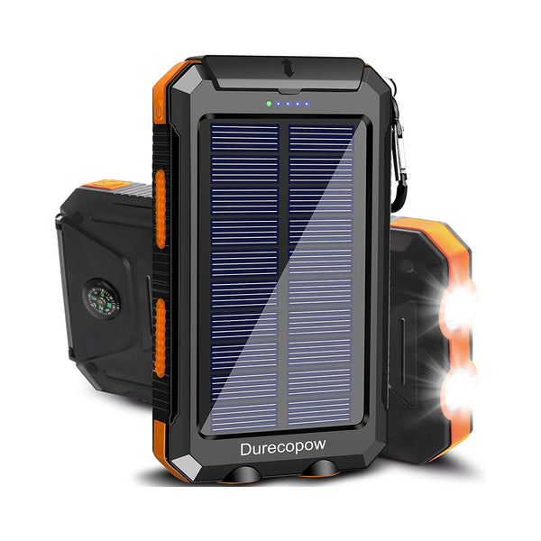 Durecopow Solar Charger, 20000mAh Portable Outdoor Waterproof Solar Power Bank, Camping External Backup Battery Pack Dual 5V USB Ports Output, 2 Led Light Flashlight with Compass (Orange) chinaatoday