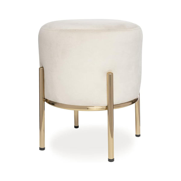 Milliard Upholstered Round Ottoman, Velvet Cushion with Gold Metal Legs, Use as a Vanity Chair Stool or Footrest - 14x17 inches (Ivory) chinaatoday