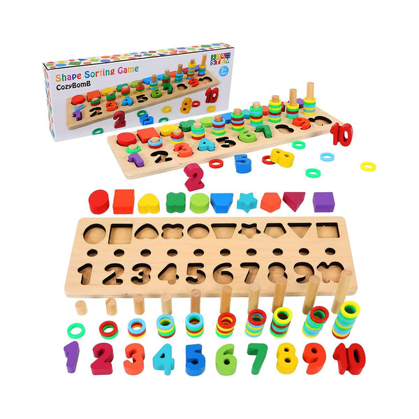 CozyBomb Wooden Number Puzzle Sorting Montessori Toys for 1 Year Old Toddlers - Shape Sorter Counting Game for age 3 4 5 year olds - Preschool Education Math Stacking Block Learning Wood Chunky Jigsaw chinaatoday