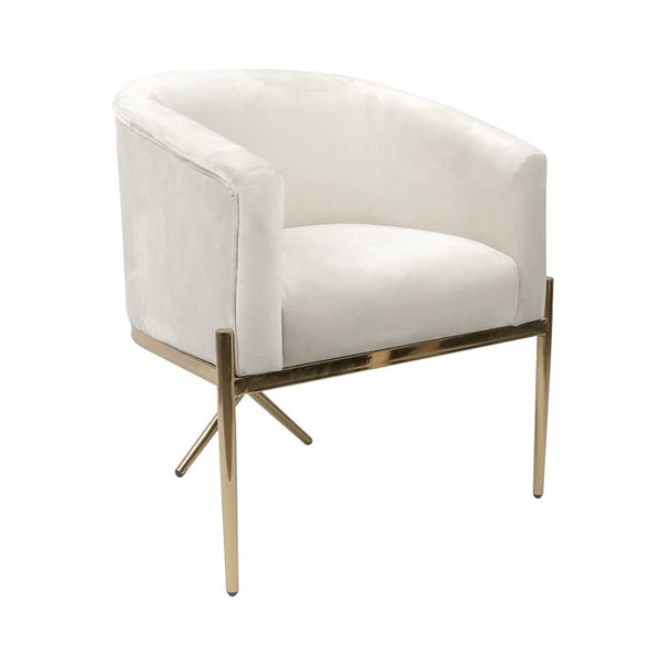 Milliard Arm Chair for Living Room and Dining Room with Upholstered Easy Clean Velvet and X Shaped Gold Legs, Ivory chinaatoday
