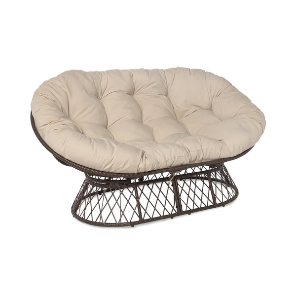 Milliard Double Papasan Chair Loveseat with Beige Cushion and Brown Frame for Indoor and Outdoor Use chinaatoday