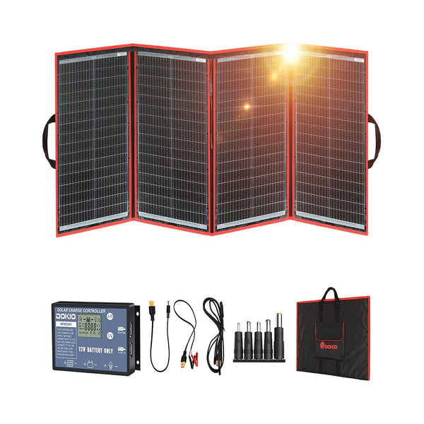 DOKIO 220W 18V Portable Solar Panel Kit Folding Solar Charger with 2 USB Outputs for 12v Batteries/Power Station AGM LiFePo4 RV Camping Trailer Car Marine chinaatoday