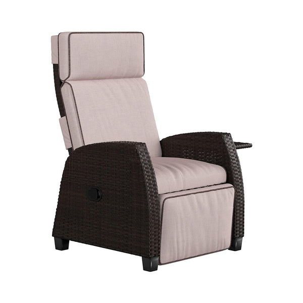 Grand patio Indoor & Outdoor Moor Lay Flat Recliner PE Wicker with Flip Table Push Back Reclining Lounge Chair, Flax chinaatoday