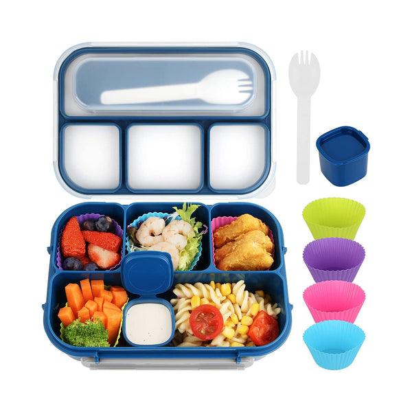 Blue Lunch Box  for Adults, Kids, and Students  with 4 Compartments branded