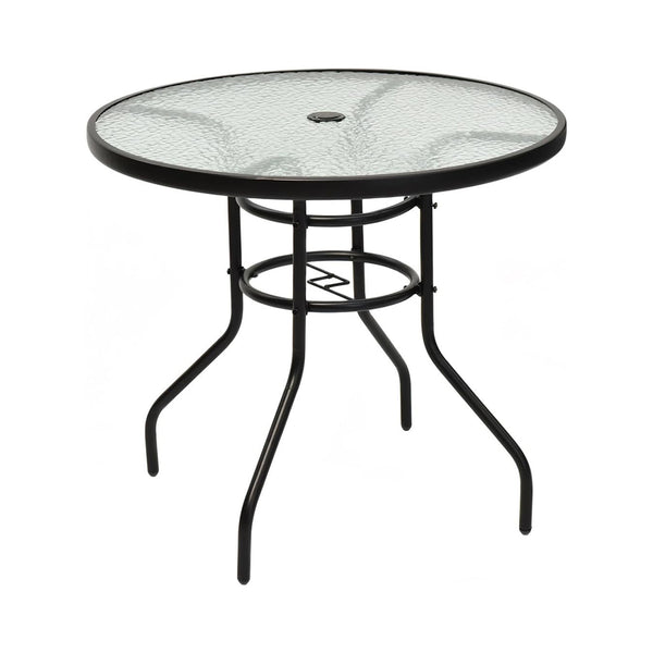 Tangkula 32" Outdoor Patio Table Round Steel Frame Tempered Glass Top Commercial Party Event Furniture Conversation Coffee Table for Backyard Lawn Balcony Pool with Umbrella Hole chinaatoday