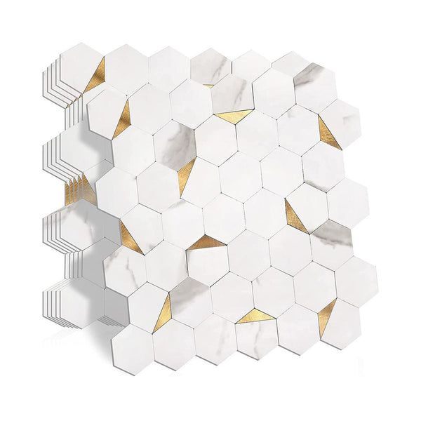 Hexagon Backsplash Marble with Gold Metal BEJUSTSIMPLE