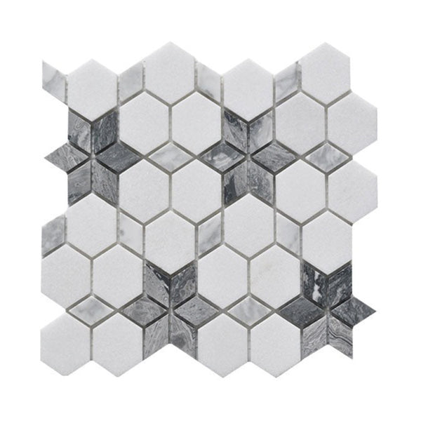 Simple light luxury White and Grey Flower marble mosaic backsplash tile BEJUSTSIMPLE