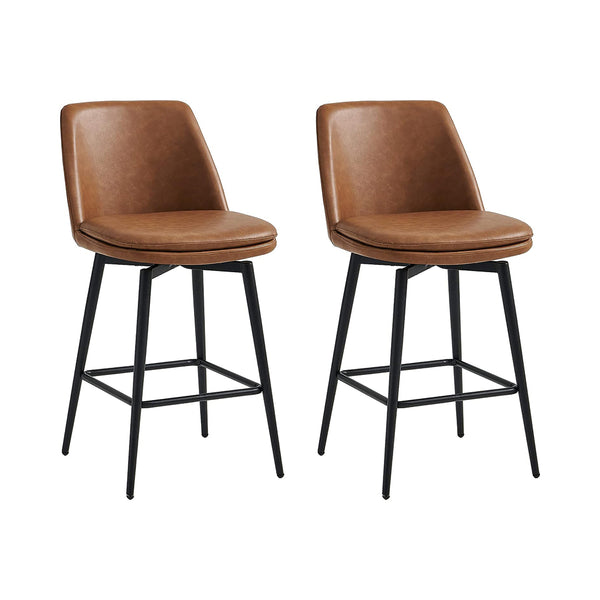 CHITA Counter Height Swivel Barstools, Upholstered Faux Leather Bar Stools Set of 2, Metal Base, 27.2" Seat Height, Saddle Brown chinaatoday