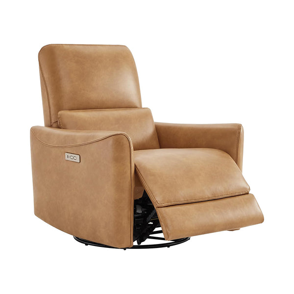 CHITA Power Recliner Chair Swivel Glider, FSC Certified Upholstered Faux Leather Living Room Reclining Sofa Chair with Lumbar Support, Cognac Brown chinaatoday