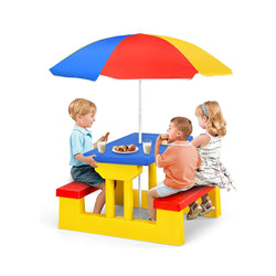 Costzon Kids Portable Picnic Table and Bench with Removable Umbrella for Toddlers, Great for Garden, Backyard, Patio, Indoor & Outdoor (Primary) chinaatoday