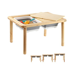 FUNLIO Wooden Sensory Table with 2 Bins for Toddlers 1-5, 3-Level Height Adjustable Kids Sensory Table with Anti-Warping Plywood Lid, Indoor/Outdoor Play Sand and Water Table, CPC Certified chinaatoday