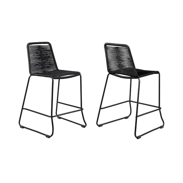 Armen Living Shasta 26" Outdoor Metal and Black Rope Stackable Counter Stool - Set of 2 chinaatoday