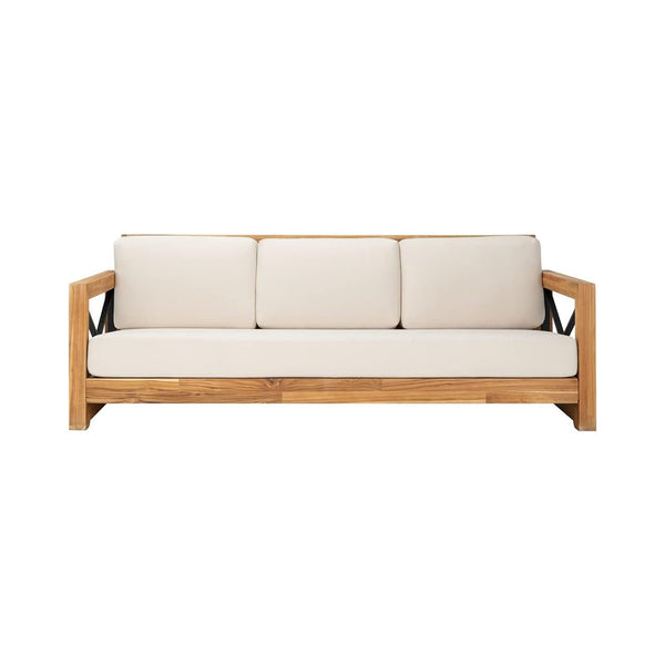 Safavieh CPT1010A Couture Curacao Brazilian Teak Outdoor 3-Seat Patio Sofa, Natural/White chinaatoday