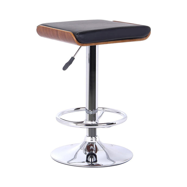Armen Living Java Barstool in Black Faux Leather, Walnut Wood and Chrome Finish, 24-33" Adjustable Seat Height chinaatoday
