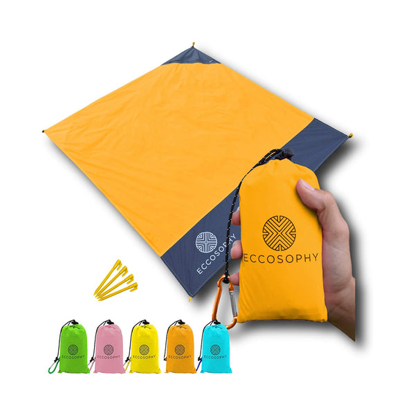 ECCOSOPHY Sand Proof Beach Blanket - 100% Waterproof Picnic Blanket 60x55 - Outdoor Compact Pocket Blanket - Lightweight Ground Cover for Hiking, Camping, Festivals, Sports, Travel- with Bag & Stakes chinaatoday