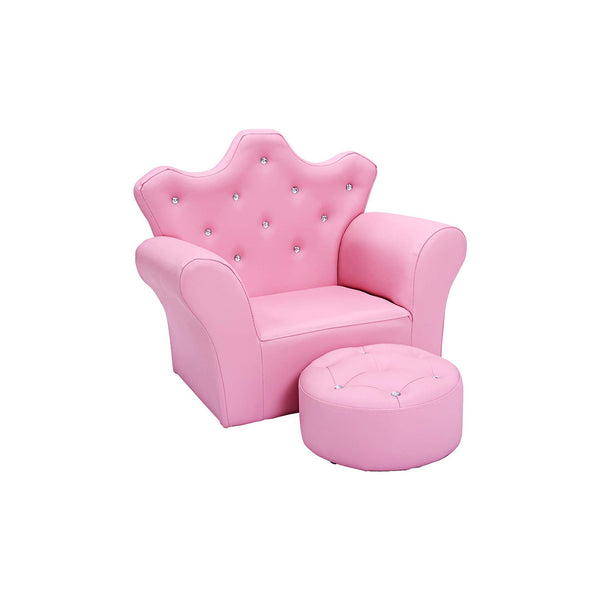 Costzon Kids Sofa, Children Upholstered Sofa with Ottoman, Princess Sofa with Diamond Decoration, Smooth PVC Leather Toddler Chair, Kids Couch for Boys and Girls, Gift for Toddlers (Pink) chinaatoday