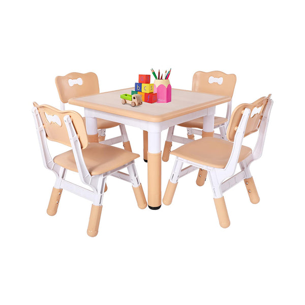 FUNLIO Kids Table and 4 Chairs Set, Height Adjustable Toddler Table and Chair Set for Ages 3-8, Easy to Wipe Arts & Crafts Table, for Classrooms/Daycares/Homes, CPC & CE Approved（5-Piece Set） chinaatoday