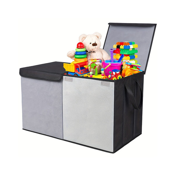 1pc Household Toy Storage Box, With Double Flip-Top Lids, Large Capacity Toy Storage Chest, Toy Sundry Organizer Bin, Collapsible Storage Box With Removable Divider, For Playroom Bedroom Living Room, Household Goods chinaatoday