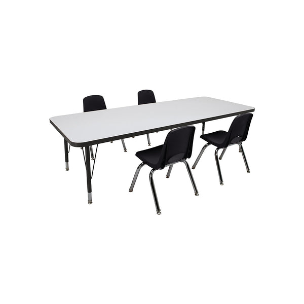 Factory Direct Partners FDP Set Activity Tables and Chairs, 30" x 72" Rectangle, White Top/Black Edge chinaatoday