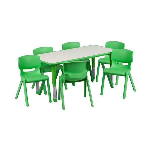 Flash Furniture Emmy Adjustable Classroom Activity Table with 6 Stackable Chairs, Rectangular Plastic Activity Table for Kids, 23.625" W x 47.25" L, Green/Gray chinaatoday