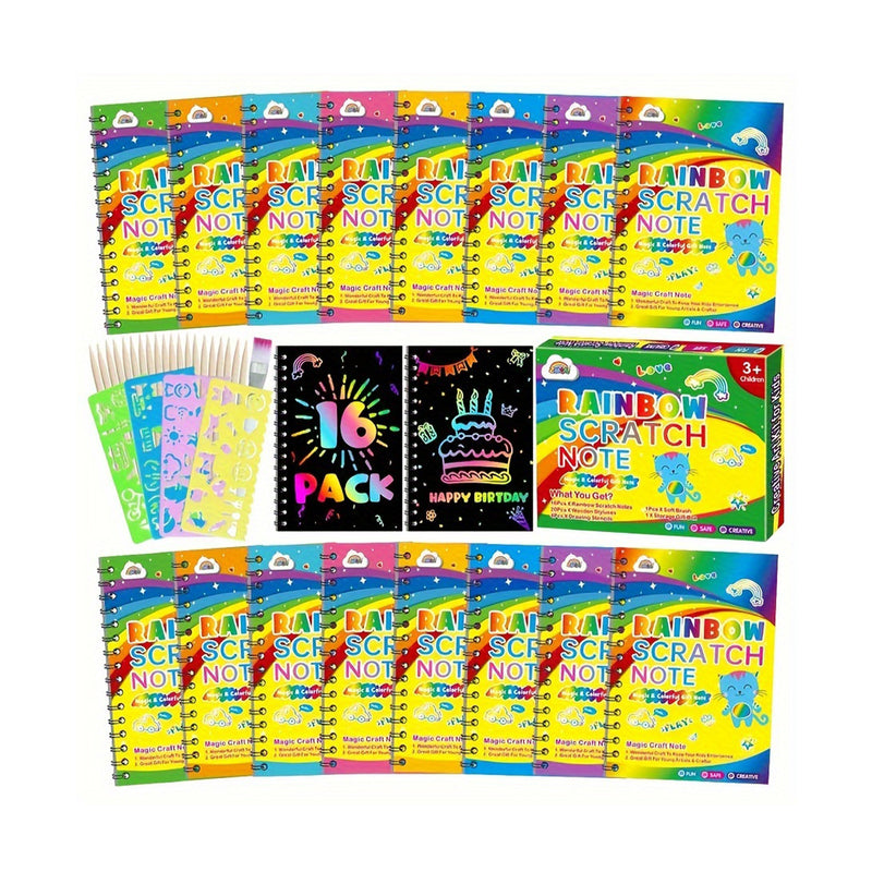 ZMLM 16pcs Rainbow Scratch Paper Art Craft Notebooks  Classroom Prize Art Party Supplies Birthday Goodie Bag Stuffers Easter Christmas Gift For Girls Boys chinaatoday