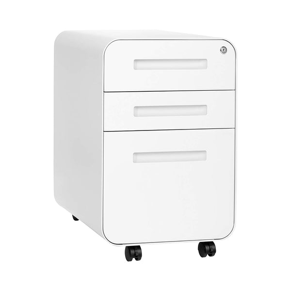Laura Davidson Furniture Stockpile 3 Drawer File Cabinet with Lock - Under Office Desk Metal Filing Cabinet, Legal/Letter File Folders, Wheels and Stationary Feet, Pre-Assembled, White chinaatoday
