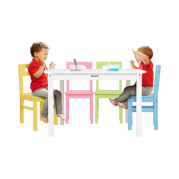 Wooden Kids Table and 4 Chairs Set for Age 3-8, Toddler Table for Craft, Eating, Learning, Activity, 5 Piece Colorful Solid Children Furniture for Home, Classroom, Outside, Gift for Boys Girls chinaatoday
