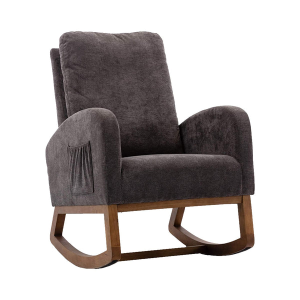 Dolonm Rocking Chair Mid-Century Modern Nursery Rocking Armchair Upholstered Tall Back Accent Glider Rocker for Living Room (Dark Gray) chinaatoday